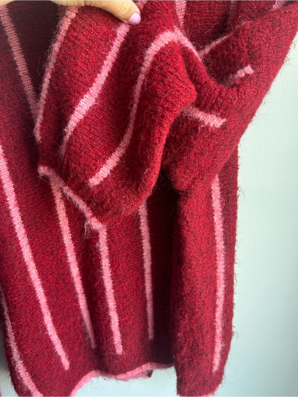 Simon’s Women's Red and Pink Striped Button-Front Sweater - Picture 6 of 6